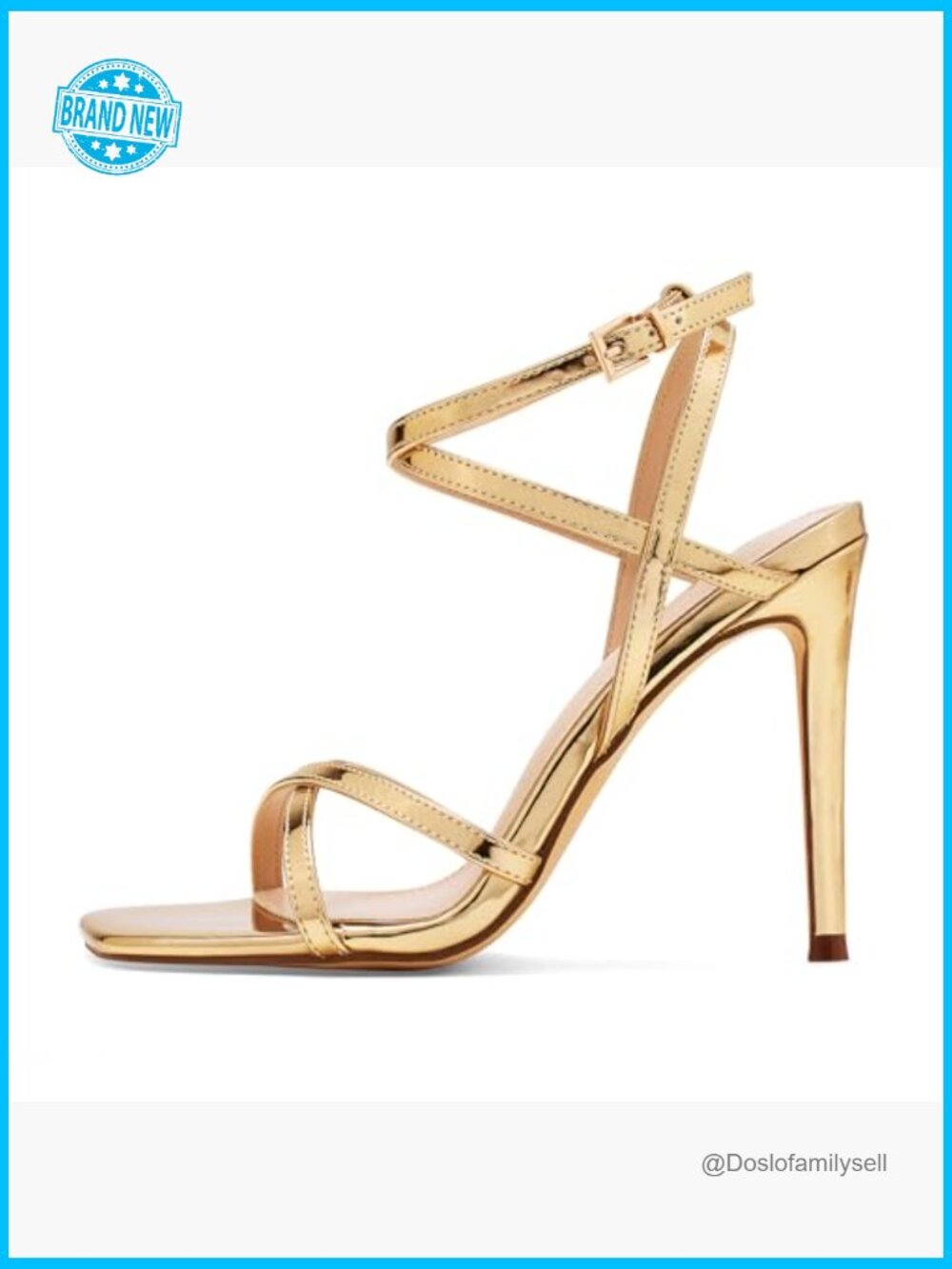 Strappy Stiletto Heeled Sandals Square Open Toe Ankle Buckle Party Wedding 4 - Picture 5 of 7